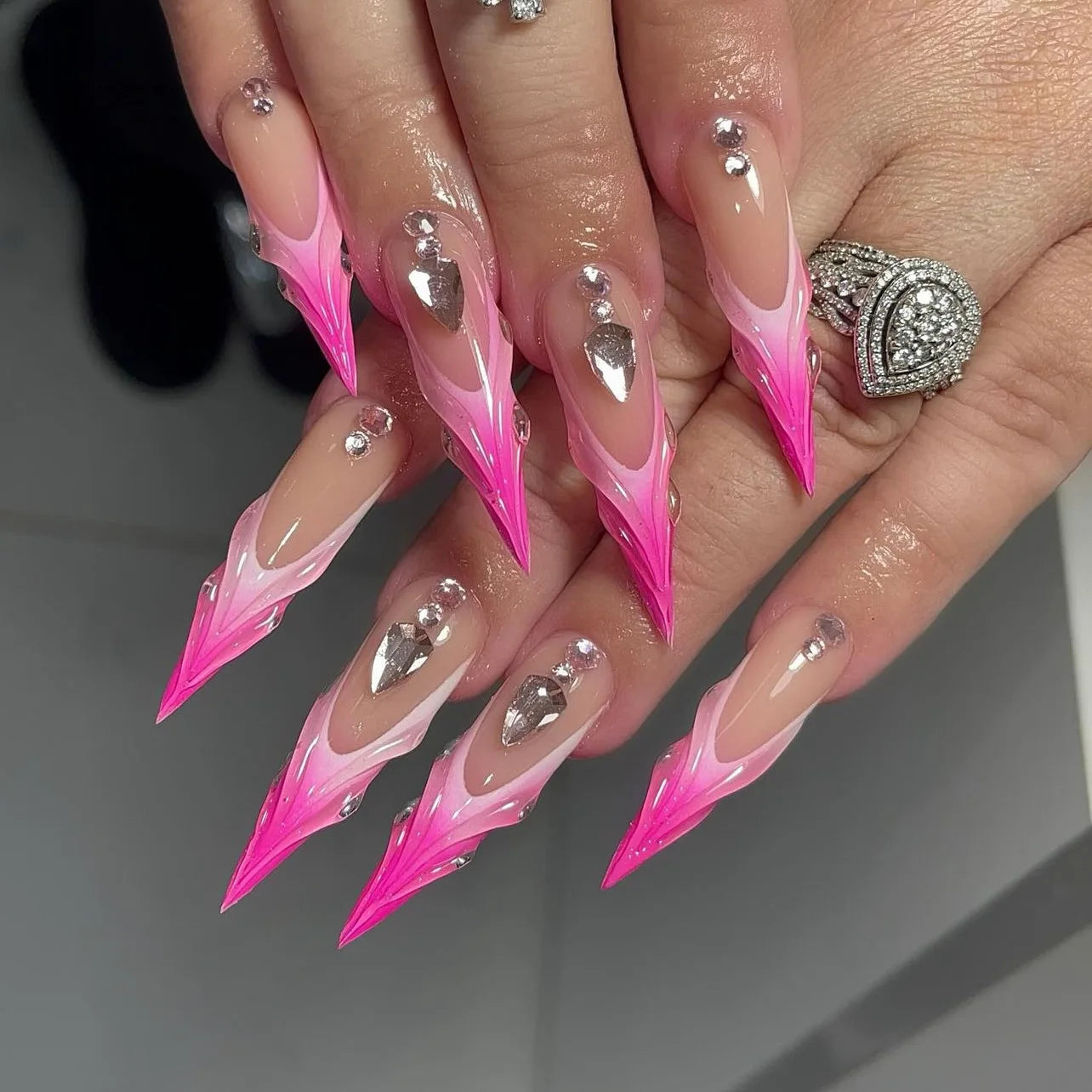 24Pc Black Butterfly Diamond Halloween Long Almond Press on Nails Tips
