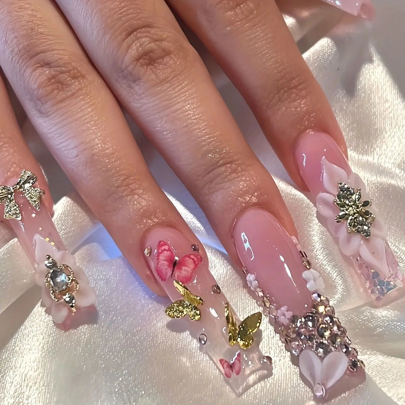 24Pcs Long Square Press on Nails