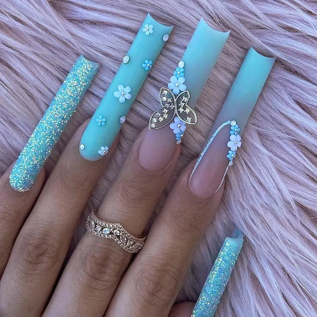 24Pcs Long Square Press on Nails
