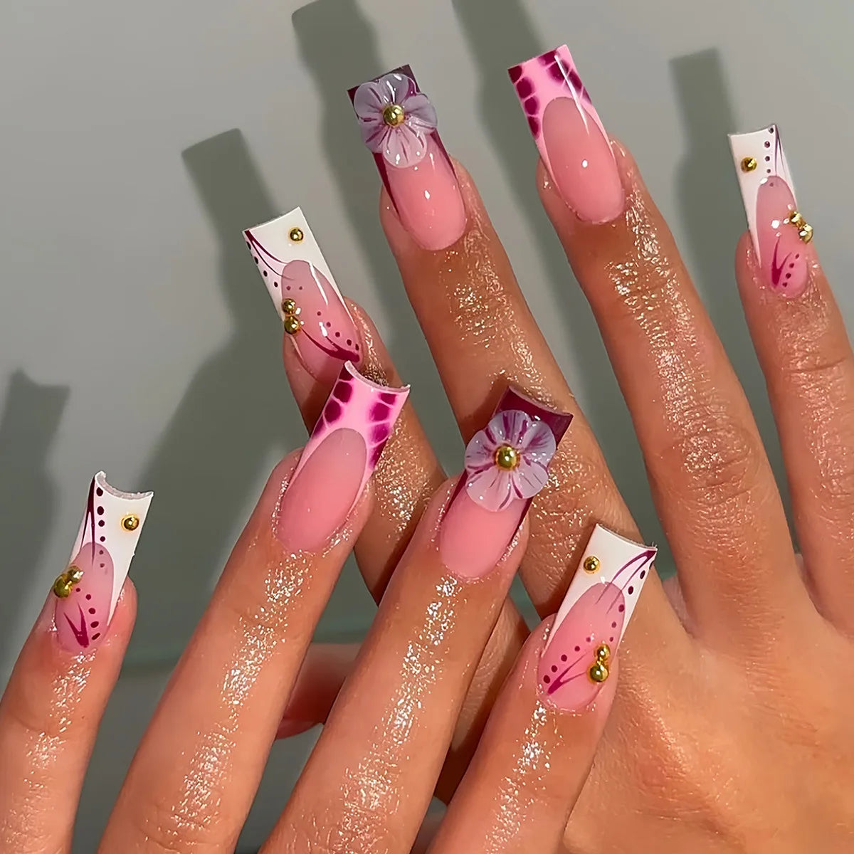 24Pcs Long Square Press on Nails