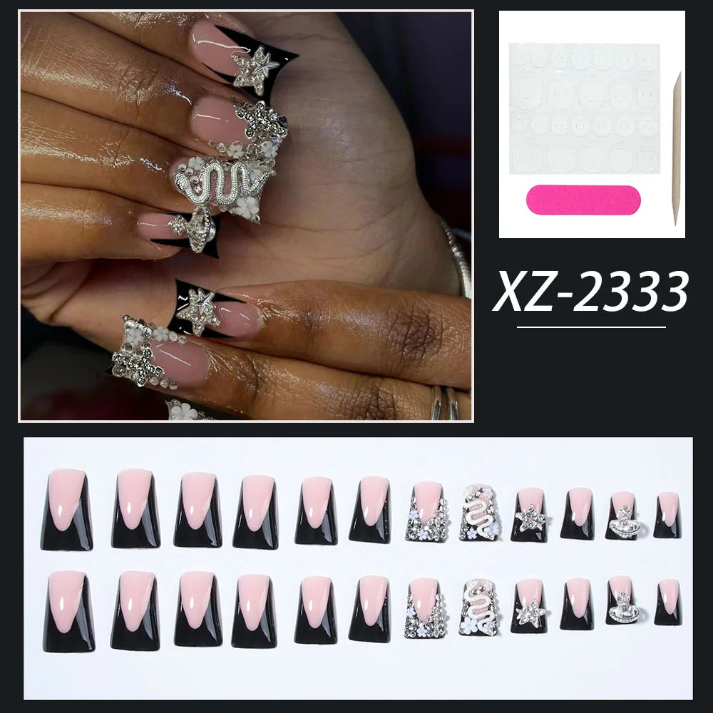 24pcs Long ducknail French Tip Press On Nails