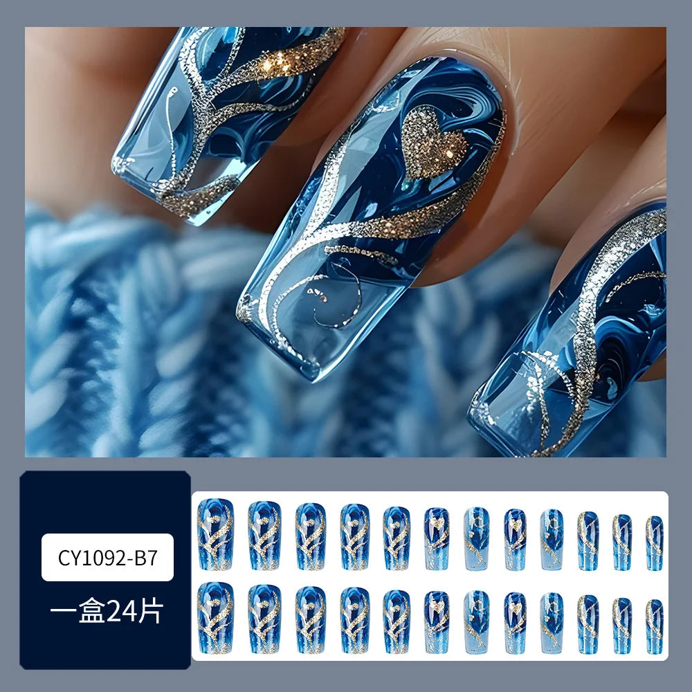 24PCS Blue Gradient Press on Nails