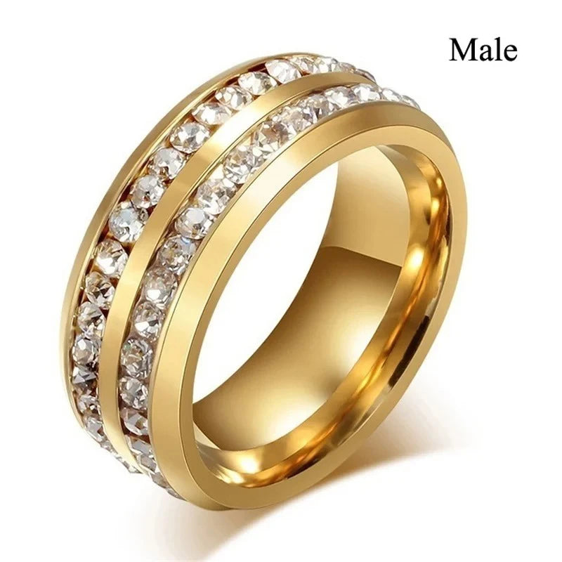 Red Rhinestones Couple Ring Set