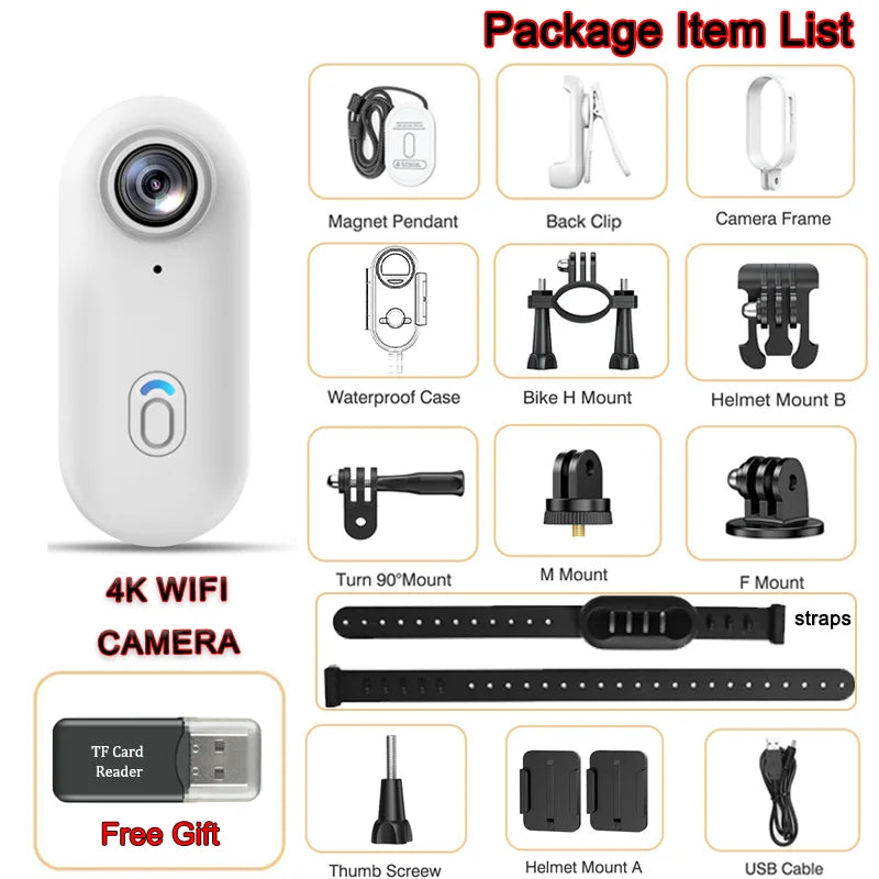 Pocket 4K Mini Camera Magnetic Vlog Outdoor Sports Cycling Cam WiFi Bodycam Video Recording Bike Motorcycle Waterproof Camcorder