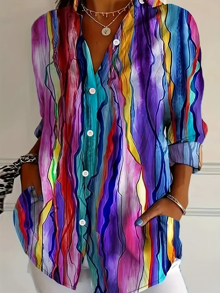 Plus Size Women's Colorful Tie Dye Print Button Down Shirt