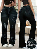 Y2K Heart Print Bell Bottom Leggings