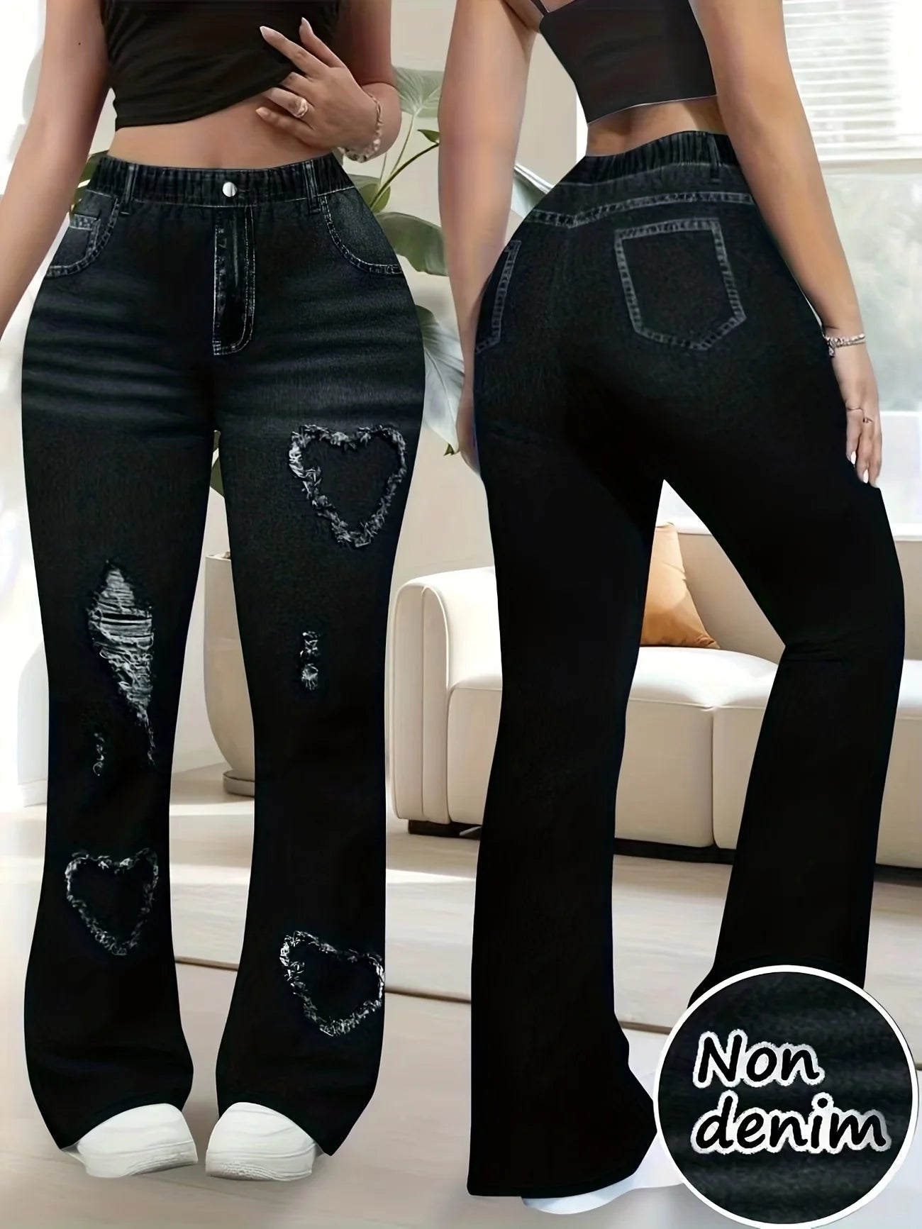 Y2K Heart Print Bell Bottom Leggings