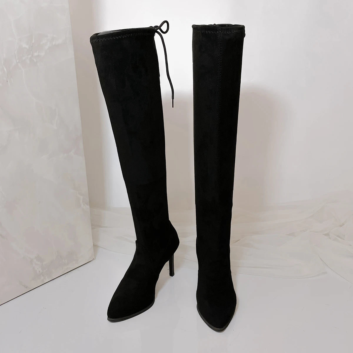 Suede Over The Knee Lace Up High Heels Boots
