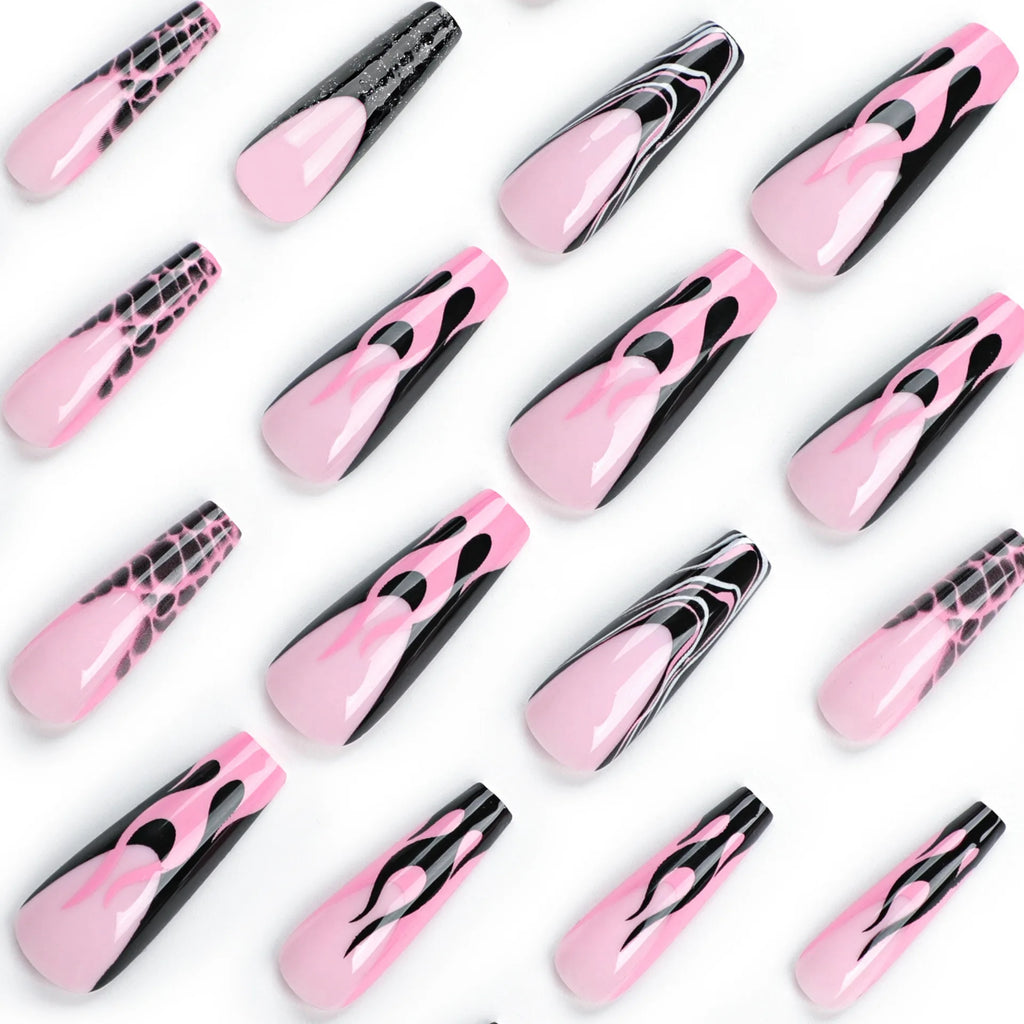 Pink Black French Long Ballet Press on Nails