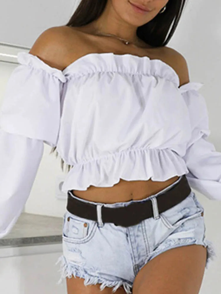 Candy Color Off Shoulder Crop Tops