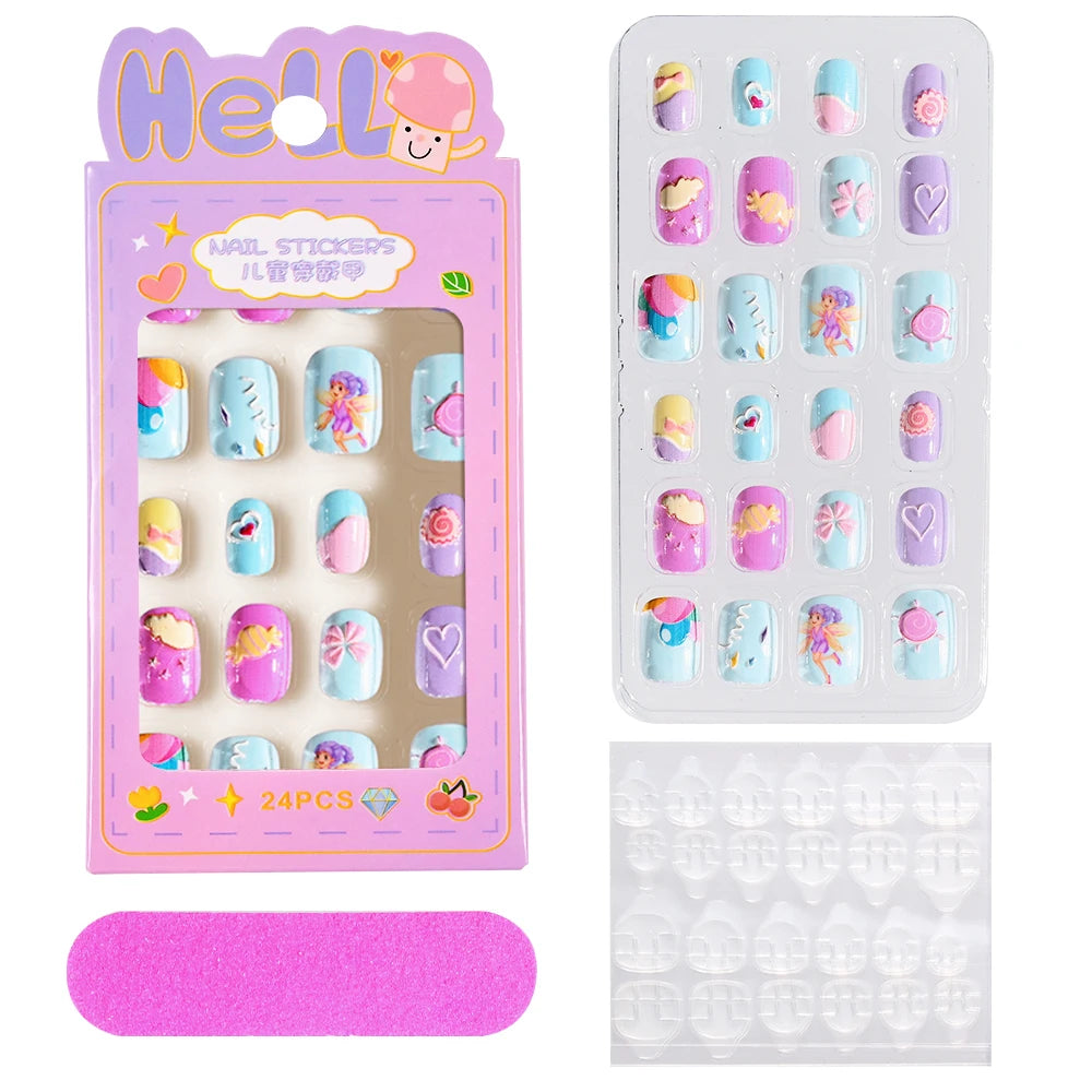 24pcs/box Kids False Press On Nails