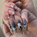 24Pc Black Butterfly Diamond Halloween Long Almond Press on Nails Tips