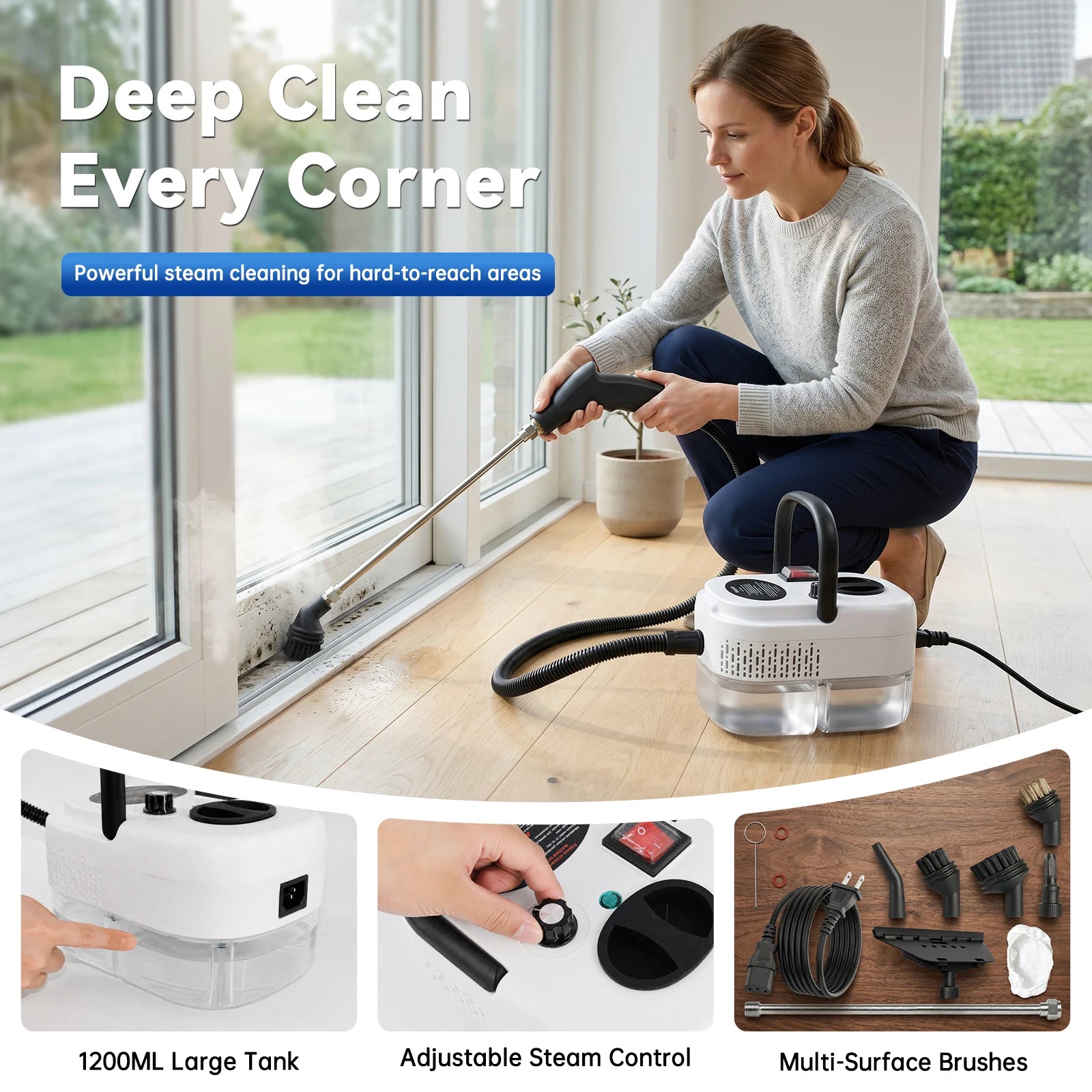 110V Portable Handheld Steam Cleaning Machine With Multiple Accessories