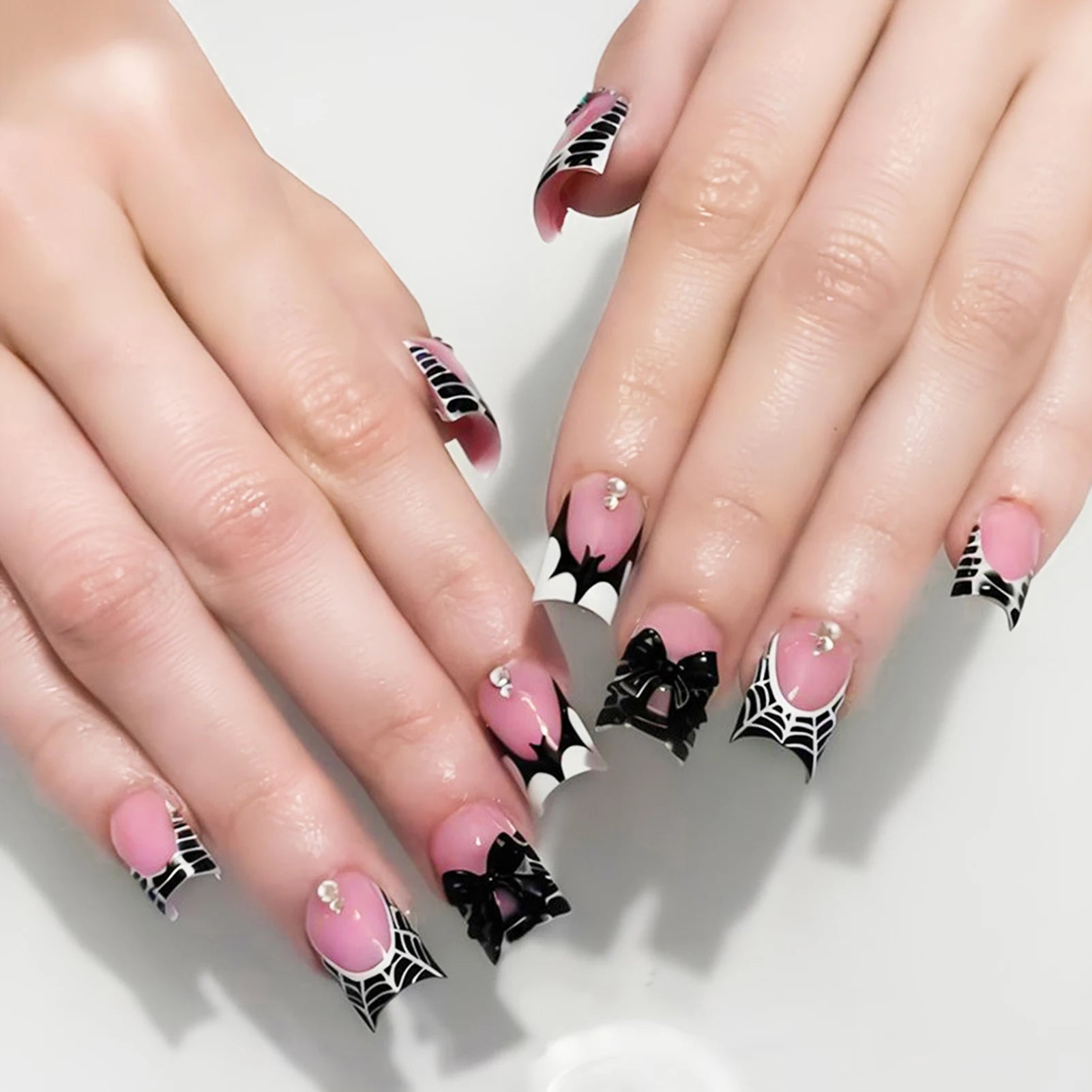 24pcs Glitter Pink Sequins Press on Nails