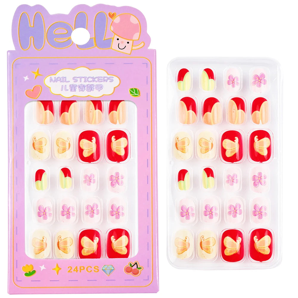 24pcs/box Kids False Press On Nails