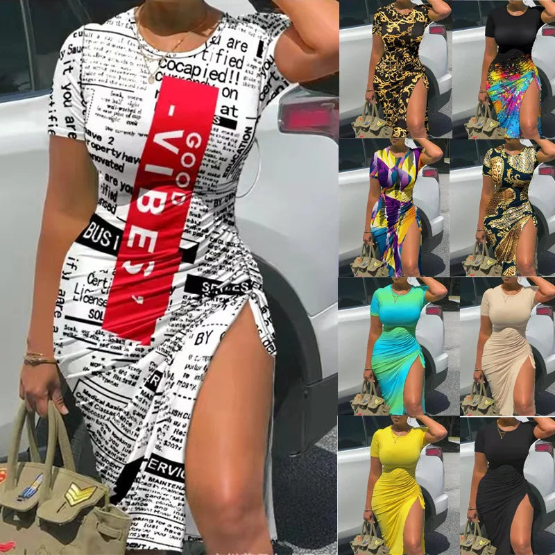 Trendy Printed Slim Midi Dress