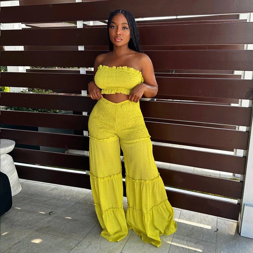 2pc Boho Ruffled Two Piece Pants Set