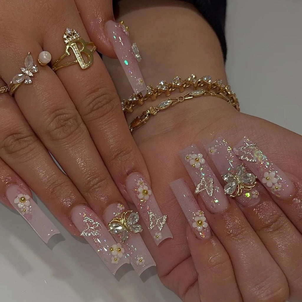 24Pcs Long Square Press on Nails