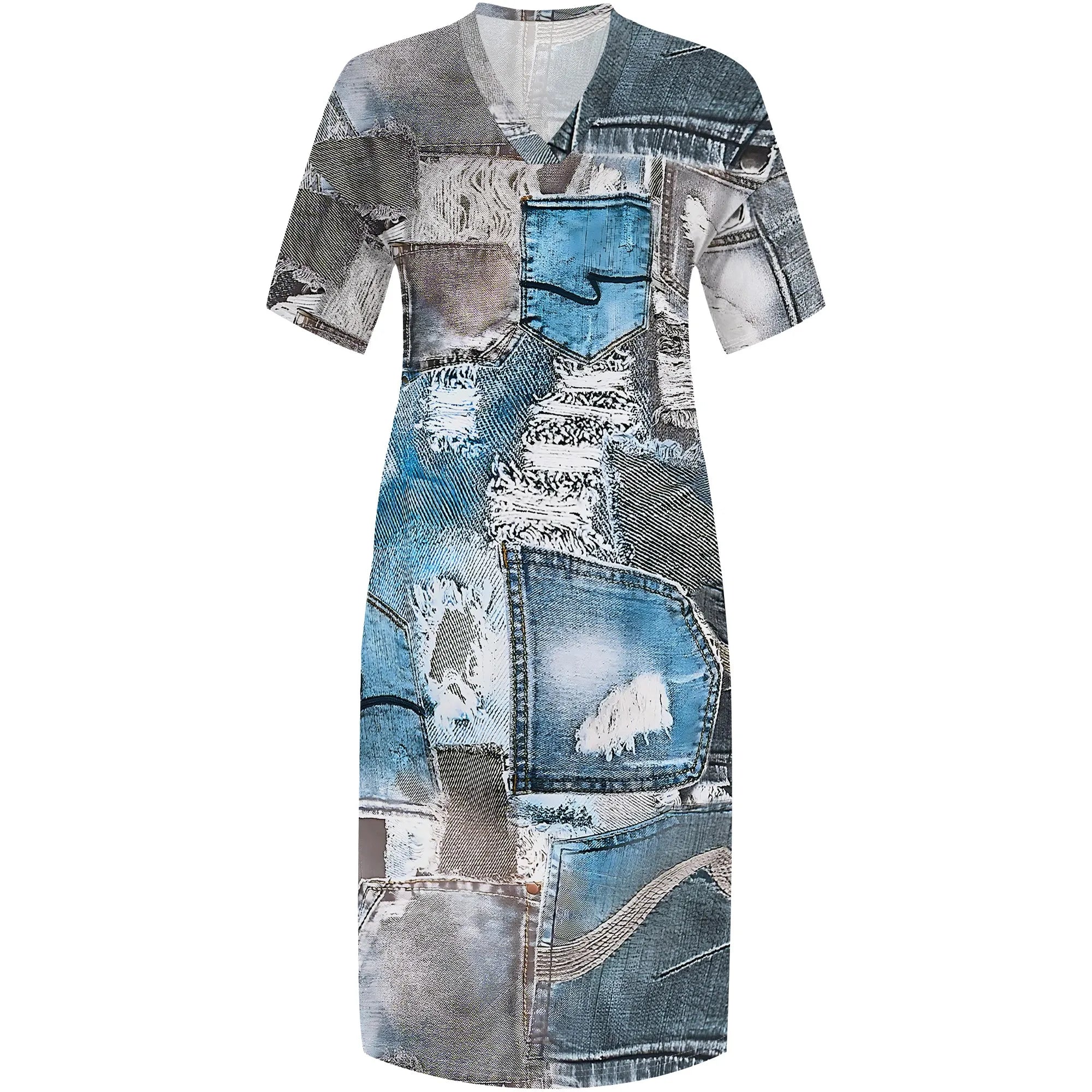 Plus Size Denim 3D Print Maxi Dress