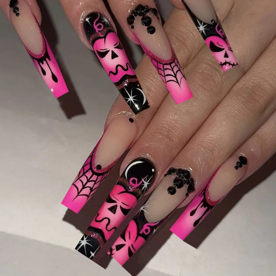 24pcs Glitter Pink Sequins Press on Nails