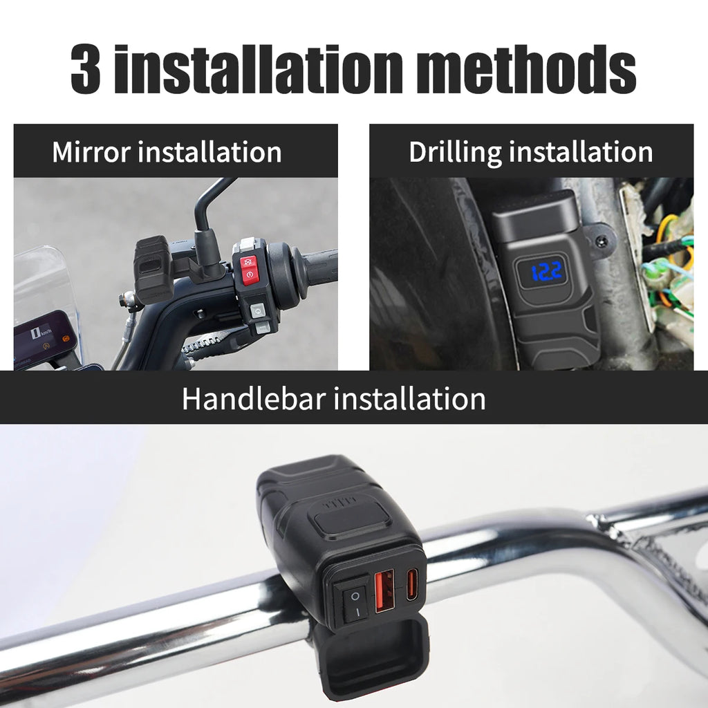 Motorcycle TYPE-C USB Socket QC3.0 Fast Charger