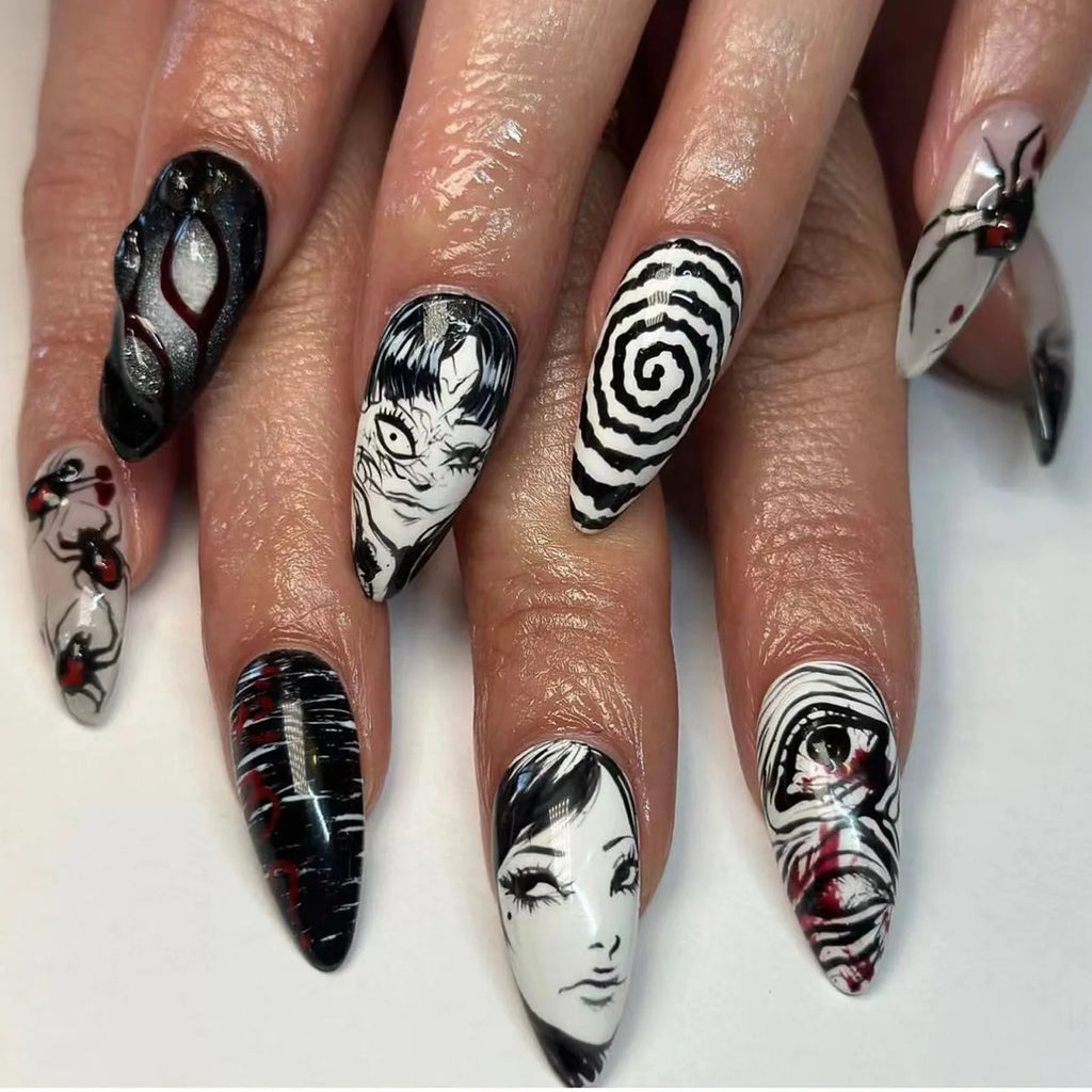 24PCS/Set Almond Pointed Kawakami Tomie Press on Nails