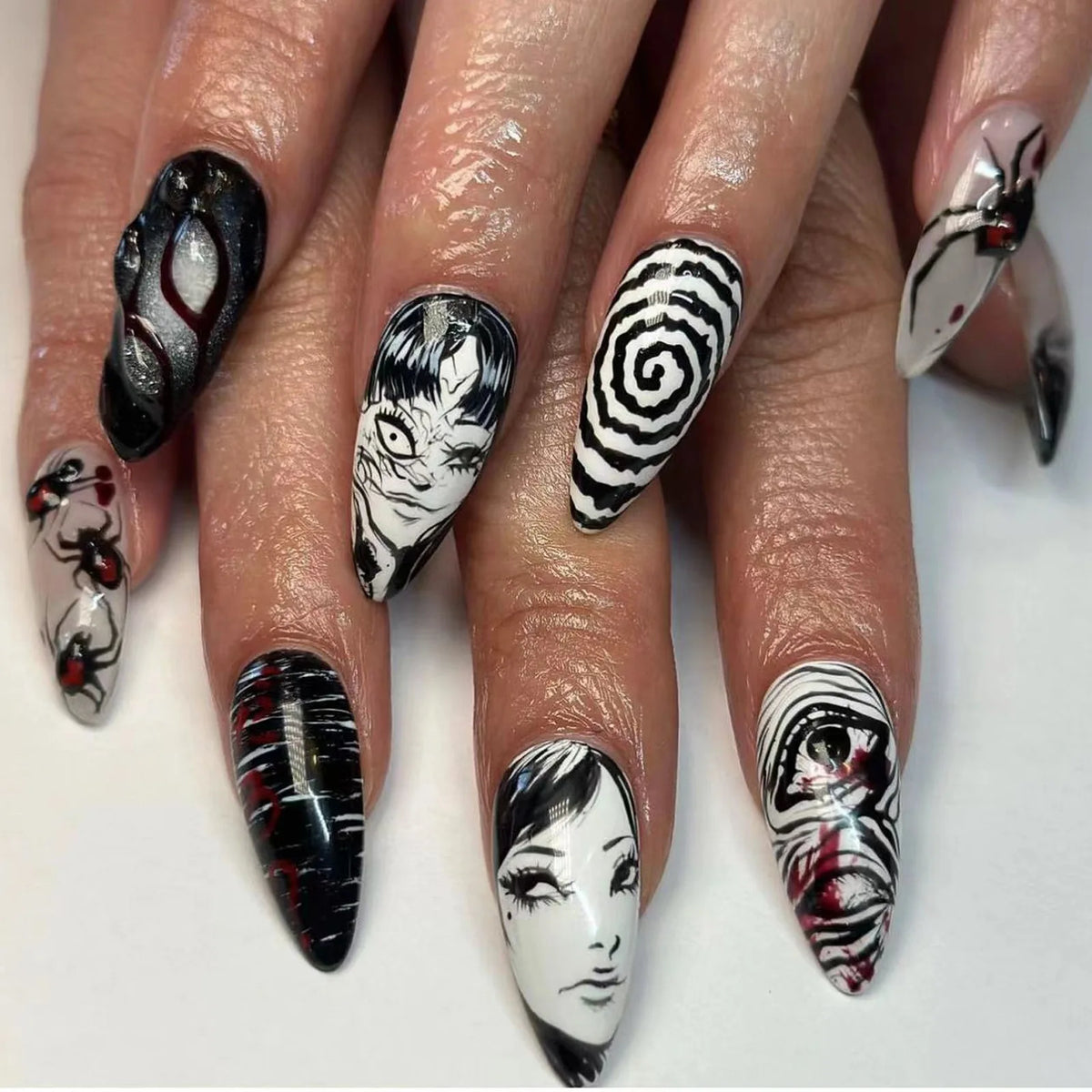 24PCS/Set Almond Pointed Kawakami Tomie Press on Nails