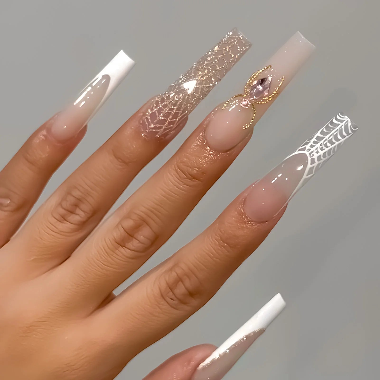 24pcs Glitter Pink Sequins Press on Nails