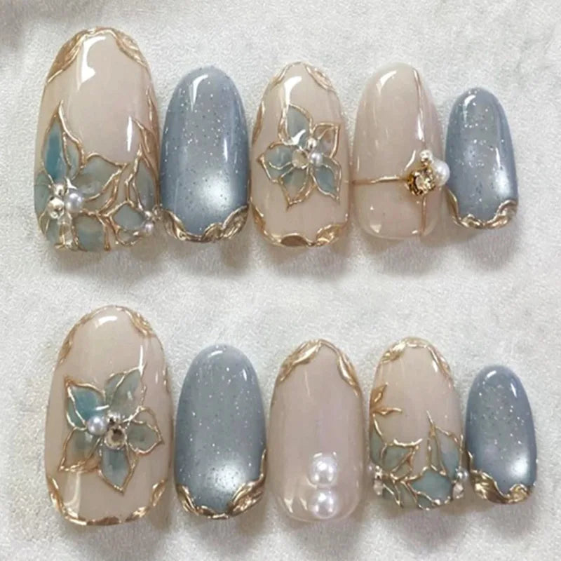 24pcs French Almond Press on Nails