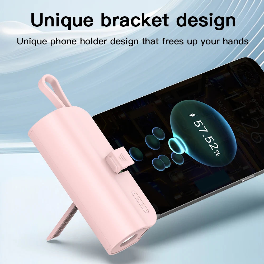 Mini Portable 5000mAh Power Bank with Built-in Cable Charging Port