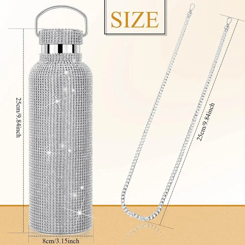 Thermal Rhinestone Water Bottle Stainless Steel Refillable Glitter Tumbler