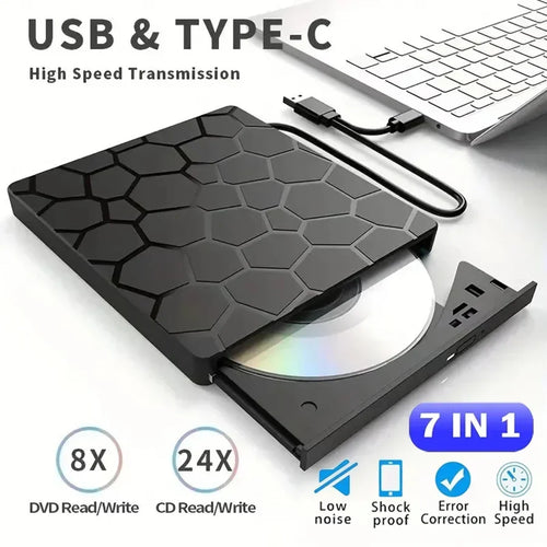 7 in 1 CD DVD Recorder Player USB3.0 & Type C Writer