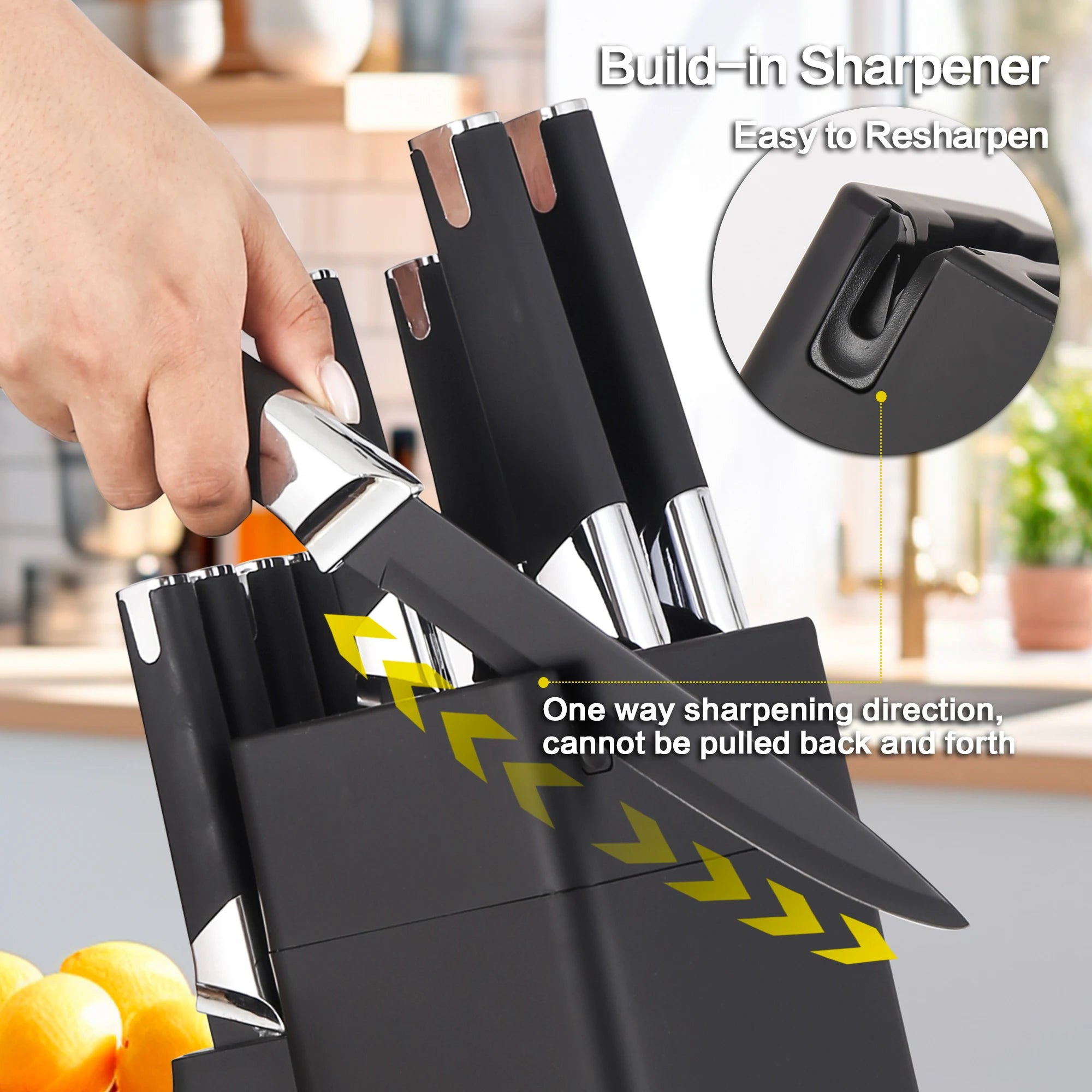 13Pc Professional Kitchen Knife Block Set with 6 Steak Knives