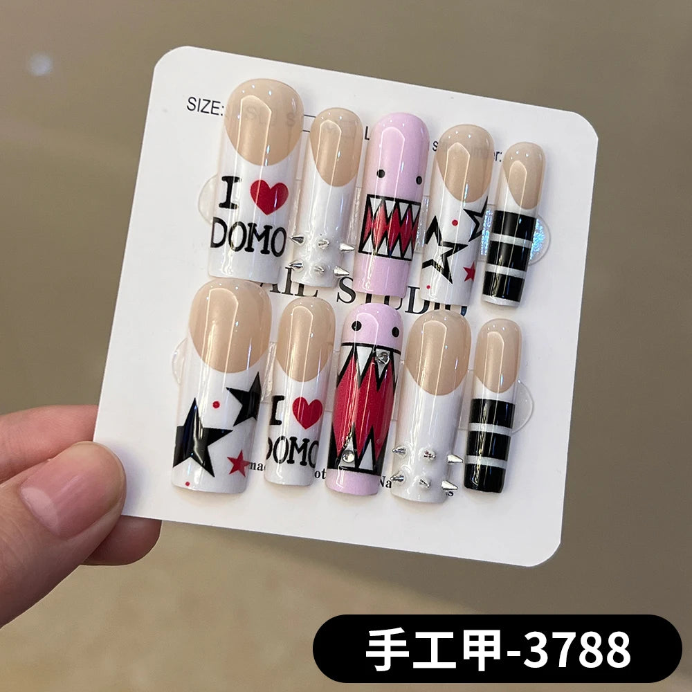 10Pcs/Set Handmade Y2K Long Square White French Press on Nails