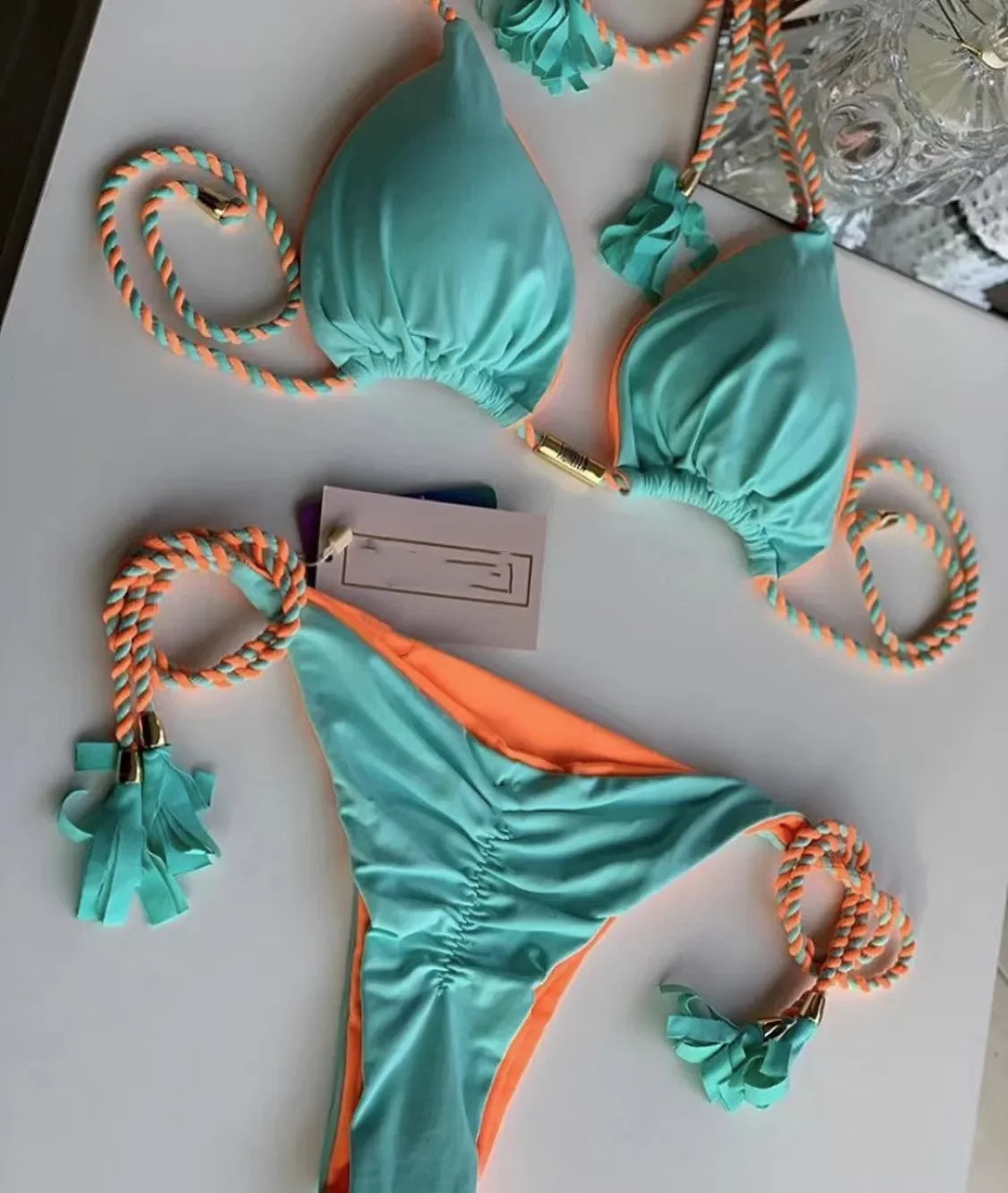 Women Backless Rope Triangle Bikini