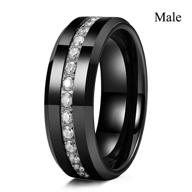 Red Rhinestones Couple Ring Set