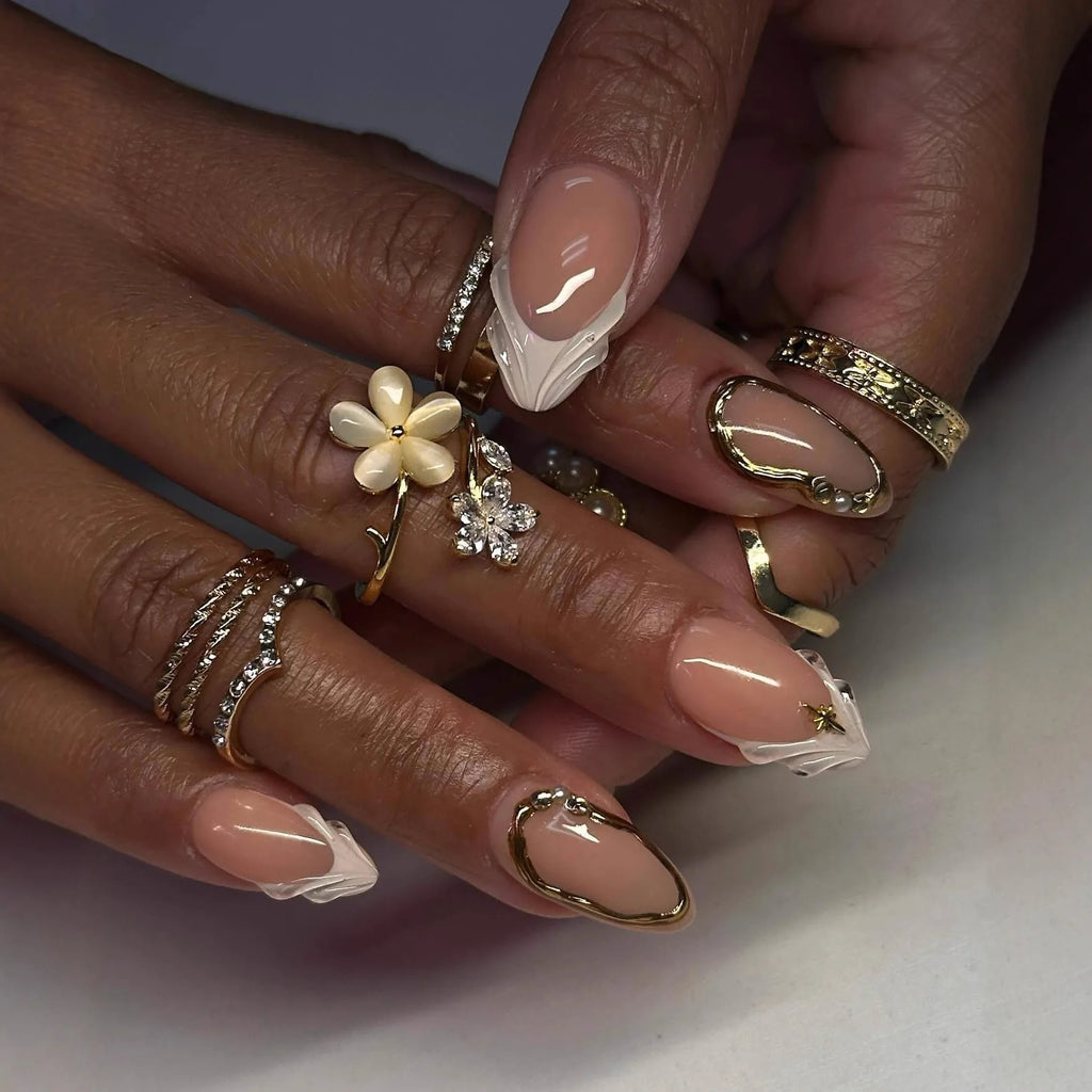24pcs French Almond Press on Nails