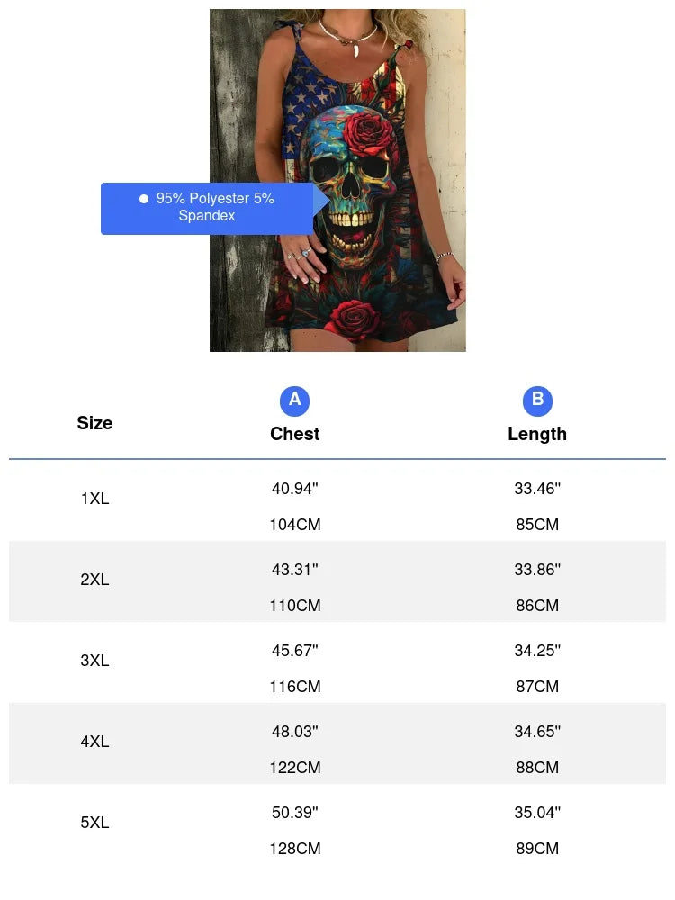 Women's Plus Size Independence Day Skull Print Cami Dress