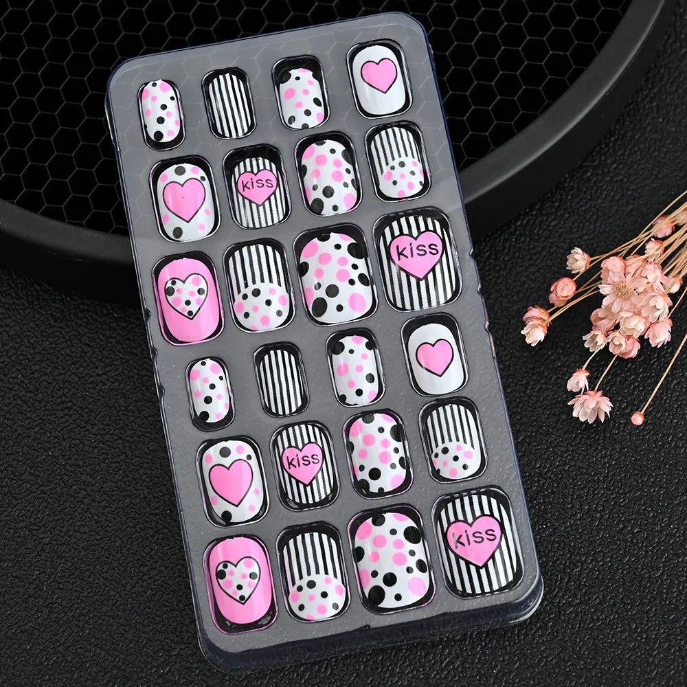 24pcs/box Kids False Press On Nails