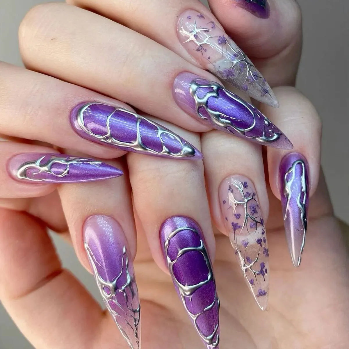 24Pc Black Butterfly Diamond Halloween Long Almond Press on Nails Tips