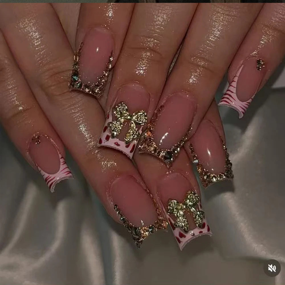 24pcs Long ducknail French Tip Press On Nails