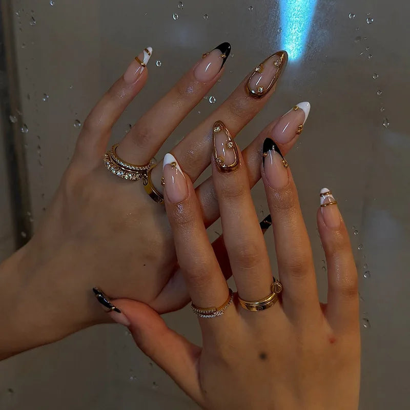 24Pcs Mid-length Gilded Almond Nails Set Press on Nails