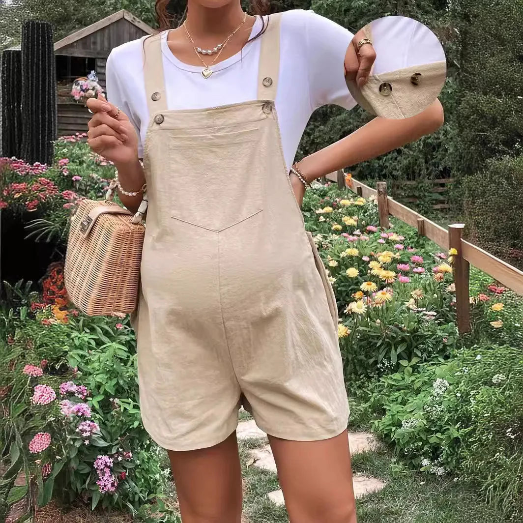 Women's Maternity Solid Color Suspender Jumpsuit With Adjustable Waist