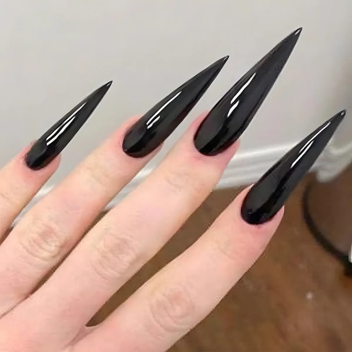 24Pc Black Butterfly Diamond Halloween Long Almond Press on Nails Tips