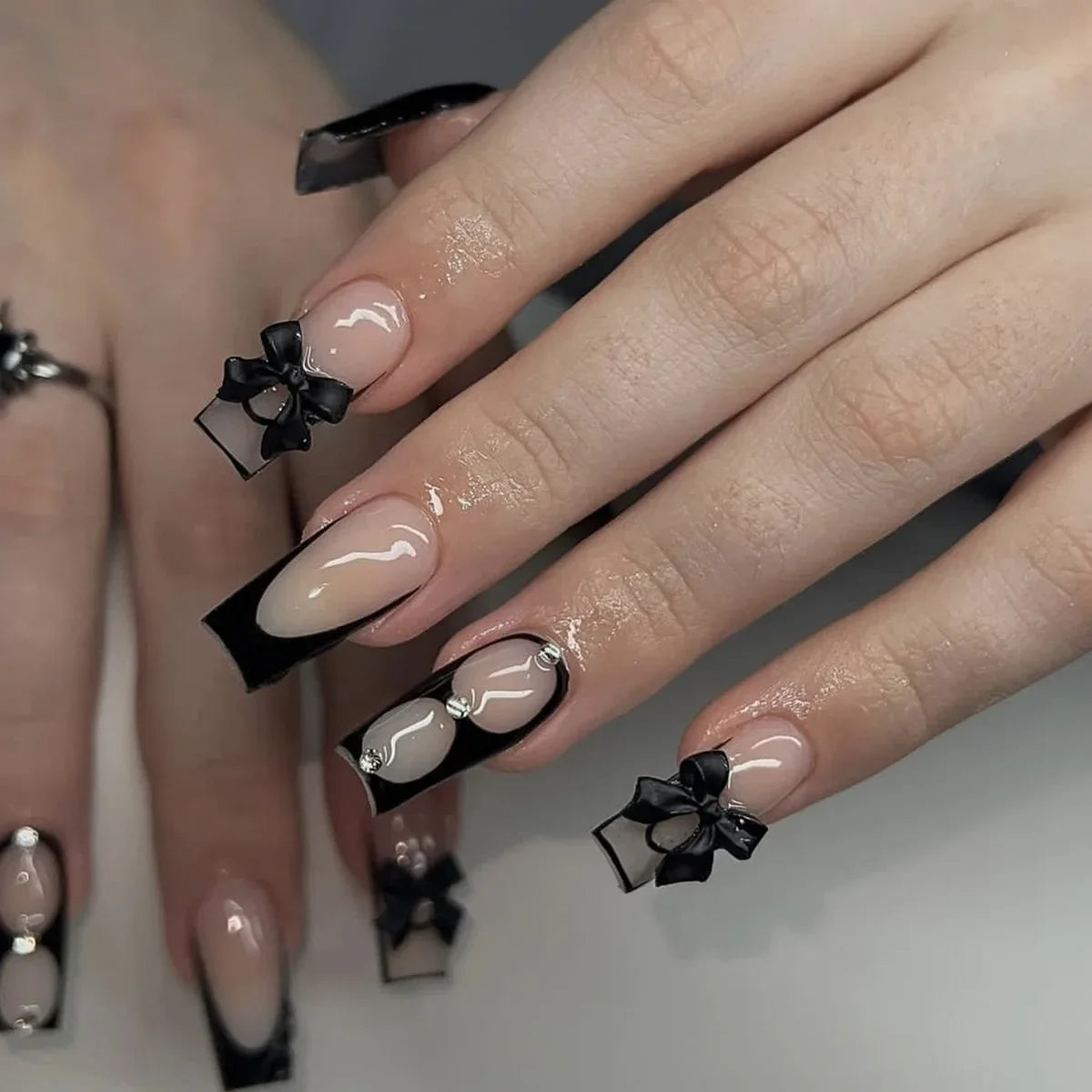24Pcs Long Coffin French Press on Acrylic Nails