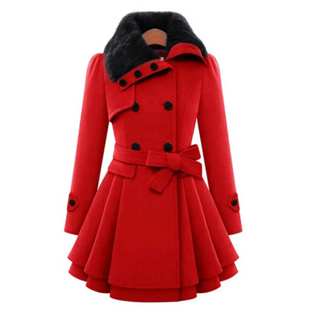 Warm Plush Thick Double Breasted Slim Lapel Coat