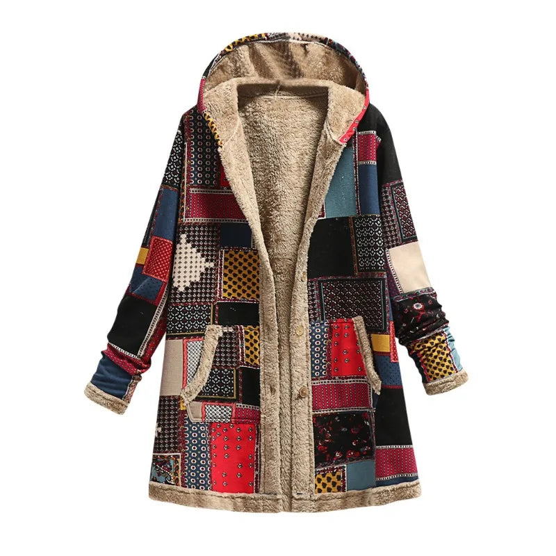 Vintage Fleece Hooded Long Jacket
