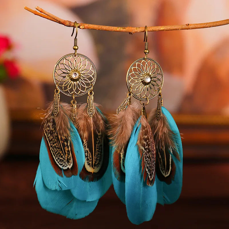 Dream Catcher Feather Tassel Bohemian Women Earrings