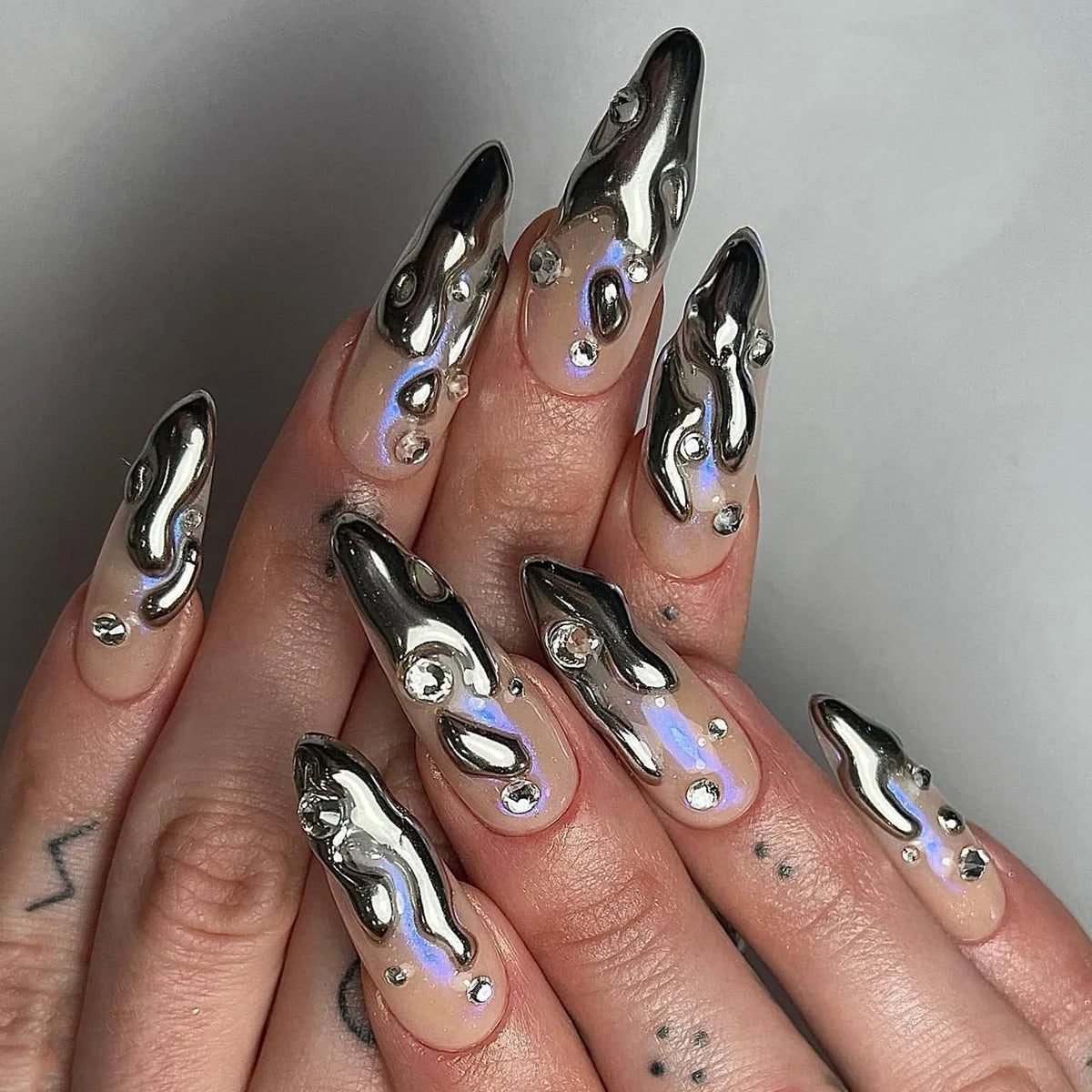 24Pc Black Butterfly Diamond Halloween Long Almond Press on Nails Tips