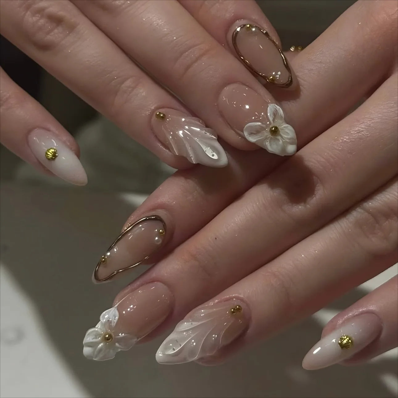 24pcs French Almond Press on Nails